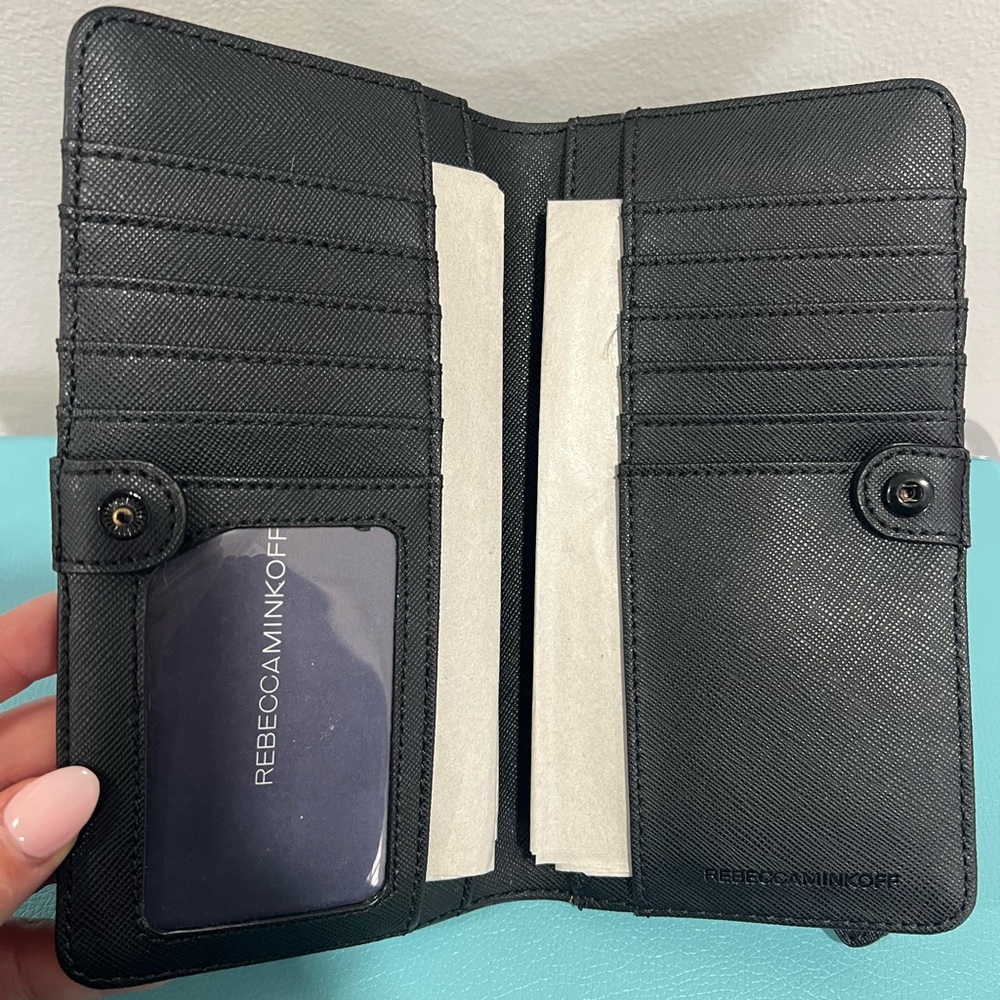 Rebecca Minkoff Sophie Snap Black Studded Bi- Fold Wallet - Picture 6 of 7